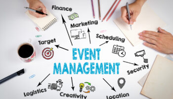 Event management Concept. The meeting at the white office table.